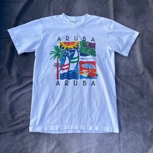 Vintage 90's Princess Cruises Aruba Island White Tropical Tourist Shirt Sz Large